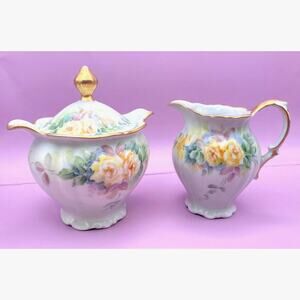 VTG Bareuther Porcelain Creamer Sugar Bowl Waldassen Bavaria Germany Hand Paint